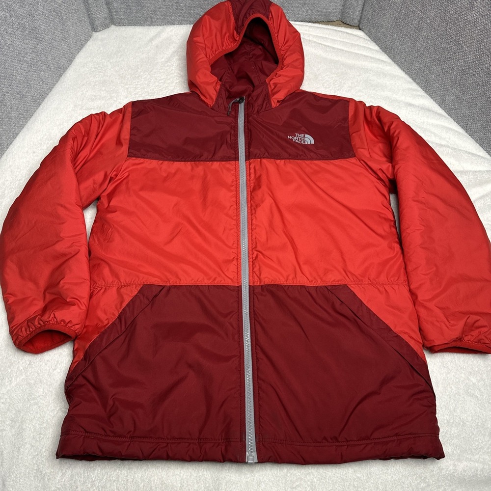 The North Face Reversible Hooded Jacket Fleece Quilted Boys L 14/16 Red